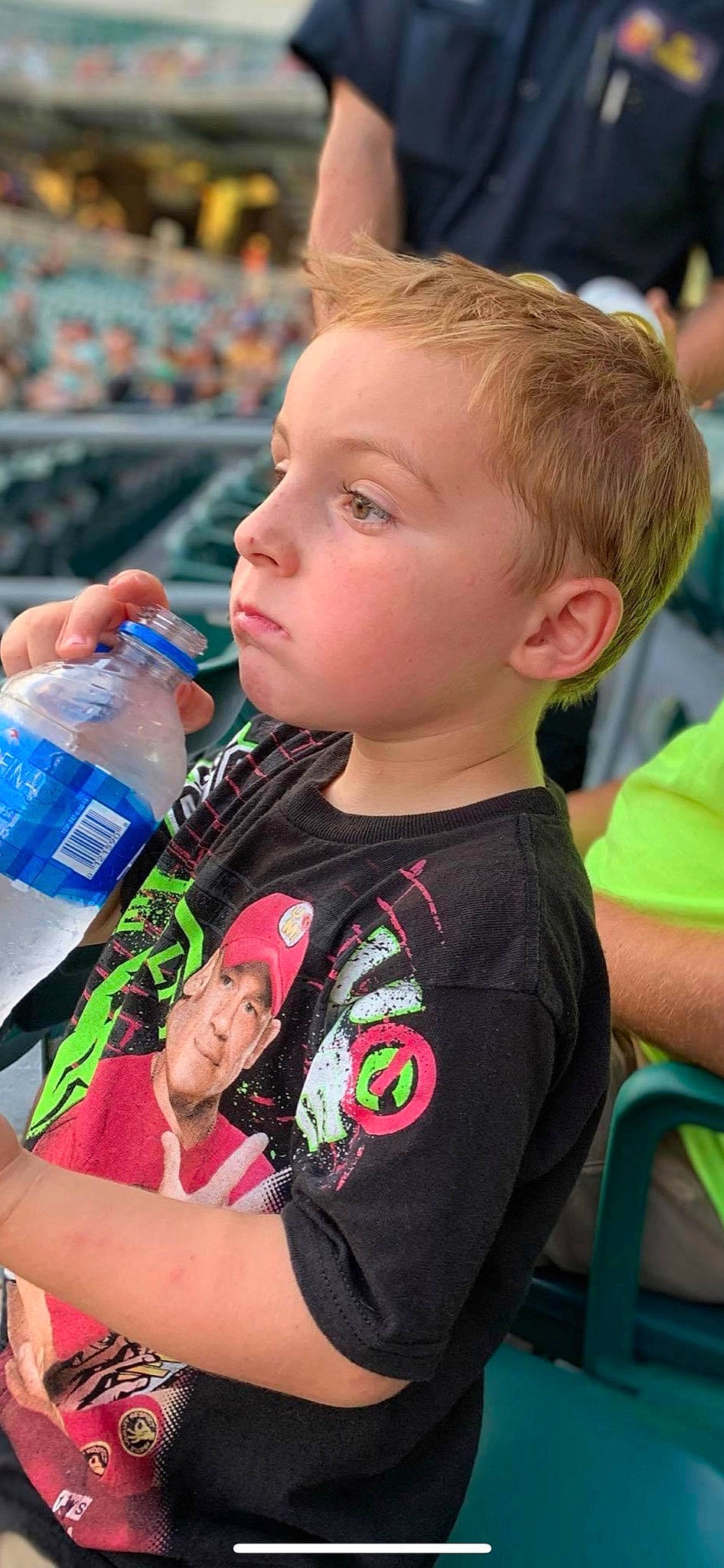 Kamden joined the competition — help win amazing prizes! bottle, bottle_cap, bottled_water, child, drink, drinking, drinking_water, drinkware, event, facial_expression, fun, happy, headwear, leisure, nail, person, plastic_bottle, skin, summer, t_shirt