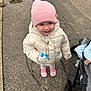 Tallulah joined the competition — help win amazing prizes! child, cold_weather, cute, footwear, fuzzy_blanket, glove, happy, outdoor, pacifier, pavement, person, pink_beanie, pink_shoes, sidewalk, smiling, stroller, toddler, toy, white_jacket, winter_clothing