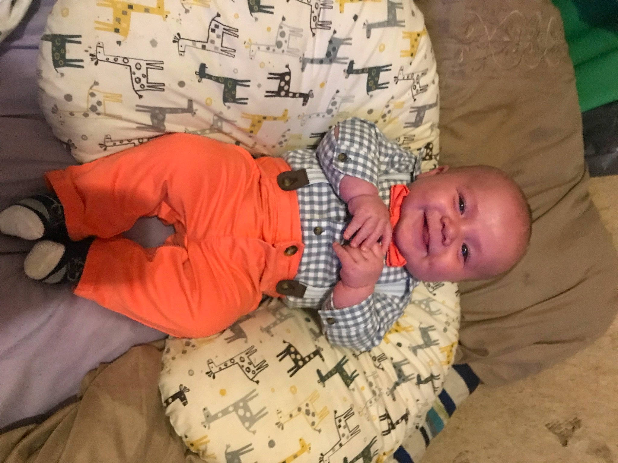 Castiel joined the competition — help win amazing prizes! baby, baby_products, baby_toddler_clothing, carmine, child, comfort, finger, flooring, hand, joy, leg, linens, nap, orange, pattern, person, room, sitting, sleep, sleeve