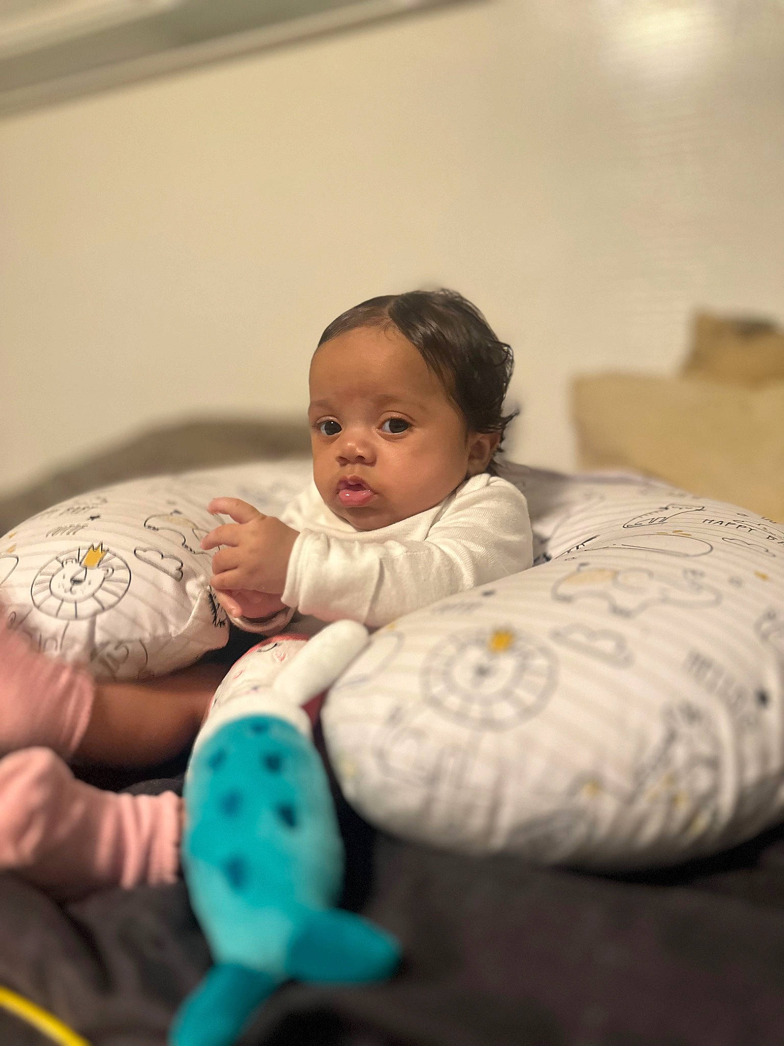 Ivyana is registered to the contest to win money with this photo: baby, baby_products, baby_toddler_clothing, cheek, child, comfort, face, finger, flooring, fun, hand, happy, linens, nail, person, play, portrait_photography, room, sitting, skin