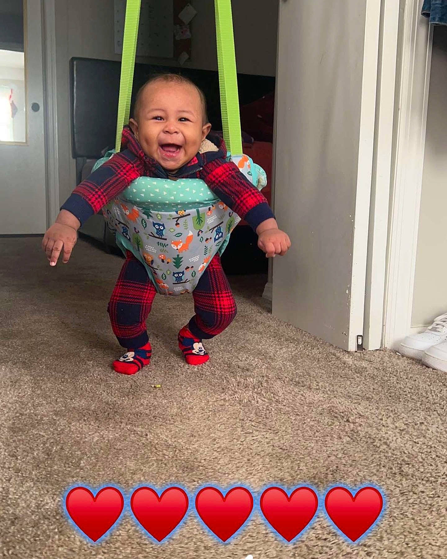 Lorenzo joined the competition — help win amazing prizes! baby, baby_toddler_clothing, carpet, child, door, facial_expression, floor, flooring, fun, happy, person, product, red, shoe, sleeve, smile, snapshot, standing, t_shirt, toddler