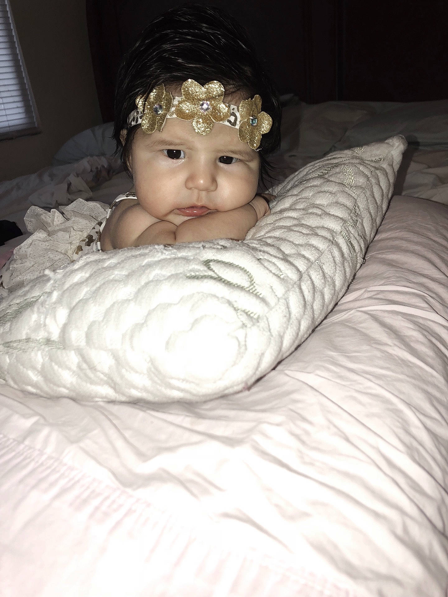 Keydith joined the competition — help win amazing prizes! bed, child, girl, hair_accessory, infant, material, person, product, skin, smile, textile, toddler