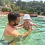 baby, beach, child, family, fun, happy, man, nature, outdoor, parent, people, recreation, sea, smile, summer, sunhat, sunny, swimming, vacation, water