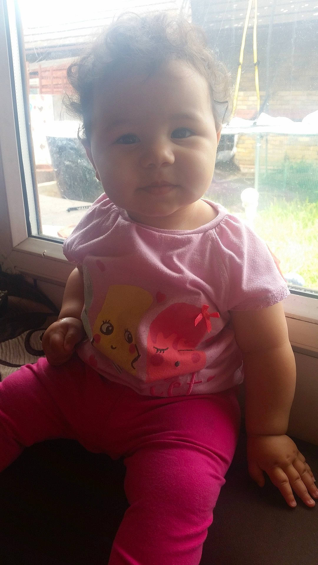 Isla, Ruby joined the competition — help win amazing prizes! arm, cheek, child, cool, day, eye, face, head, human_hair_color, infant, mouth, nose, pink, product, purple, skin, smile, standing, textile, toddler