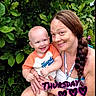 Zaidyn joined the competition — help win amazing prizes! baby, woman, braid, outdoor, greenery, leaf, grass, smile, happy, person, child, holding, nature, casual, portrait, shirt, text_overlay, day_of_week, love