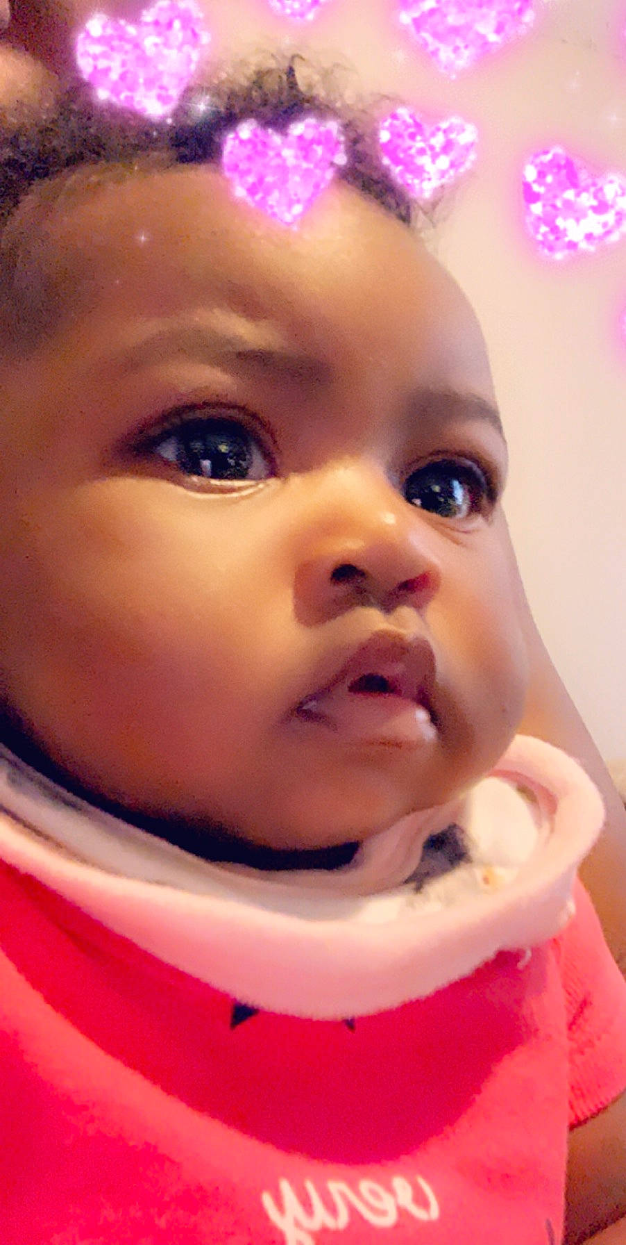 Janiya Chandler joined the competition — help win amazing prizes! baby, cheek, child, chin, close_up, eye, eyebrow, eyelash, face, facial_expression, forehead, head, lip, mouth, nose, person, pink, skin, smile, toddler