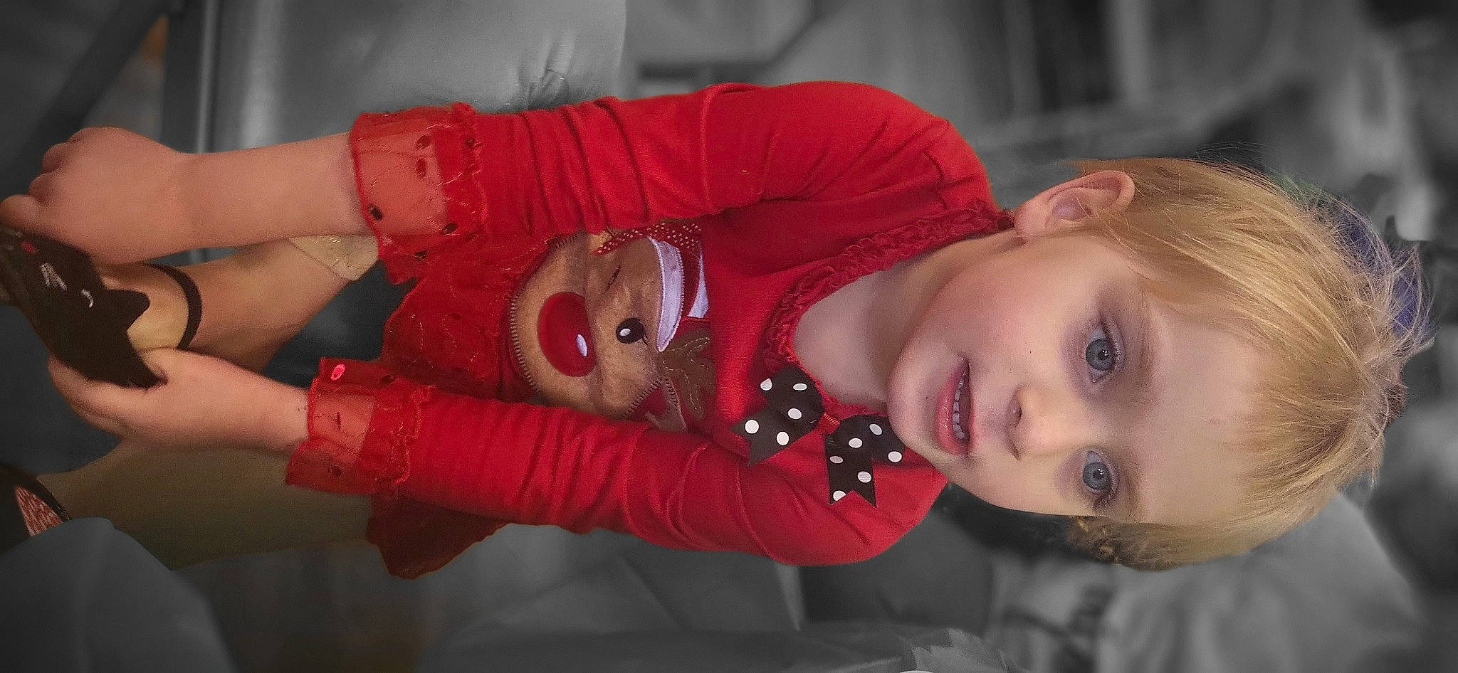 Ridleigh joined the competition — help win amazing prizes! baby, baby_toddler_clothing, cheek, child, flash_photography, fun, fur, happy, lip, nose, orange, pattern, person, portrait_photography, sitting, sleeve, smile, toddler, toy, tree