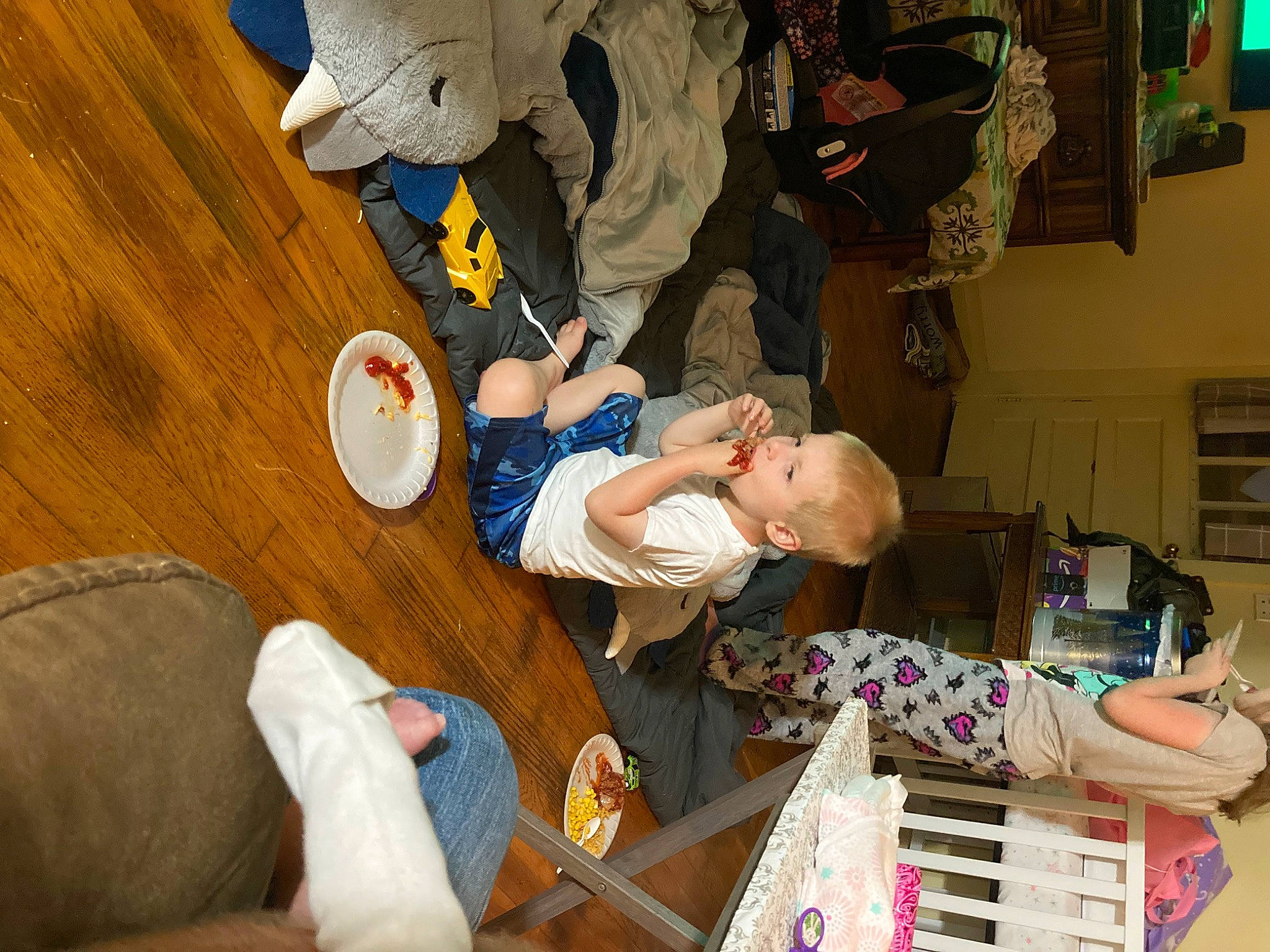 Jaxson joined the competition — help win amazing prizes! baby, chair, child, comfort, event, fun, hardwood, lap, leisure, person, picture_frame, play, room, sitting, t_shirt, television, toddler, wood