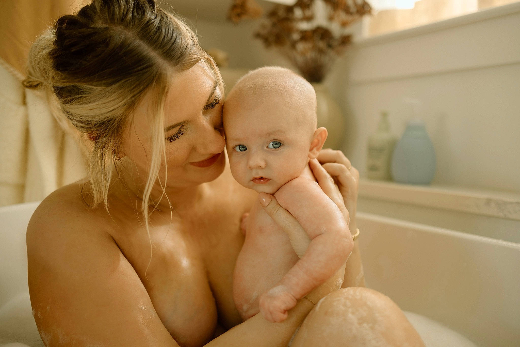 Bishop joined the competition — help win amazing prizes! abdomen, baby, bathing, bathroom, bathtub, blond, chest, comfort, flash_photography, gesture, hair, happy, houseplant, iris, jewellery, joy, person, plant, skin, smile