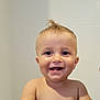 Timéo participe au concours pour gagner de l'argent avec cette photo : toddler, child, smiling, happy, portrait, baby, hands, skin, hairstyle, mohawk, face, eyes, indoor, bathroom, tile, cute, young, person, expression, naked_torso