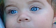 Shawn is registered to the contest to win money with this photo: baby, background, blue_eyes, cheek, child, close_up, colorful, curious, expression, face, hair, head, infant, metal_bar, outdoor, person, portrait, skin, soft_focus, young