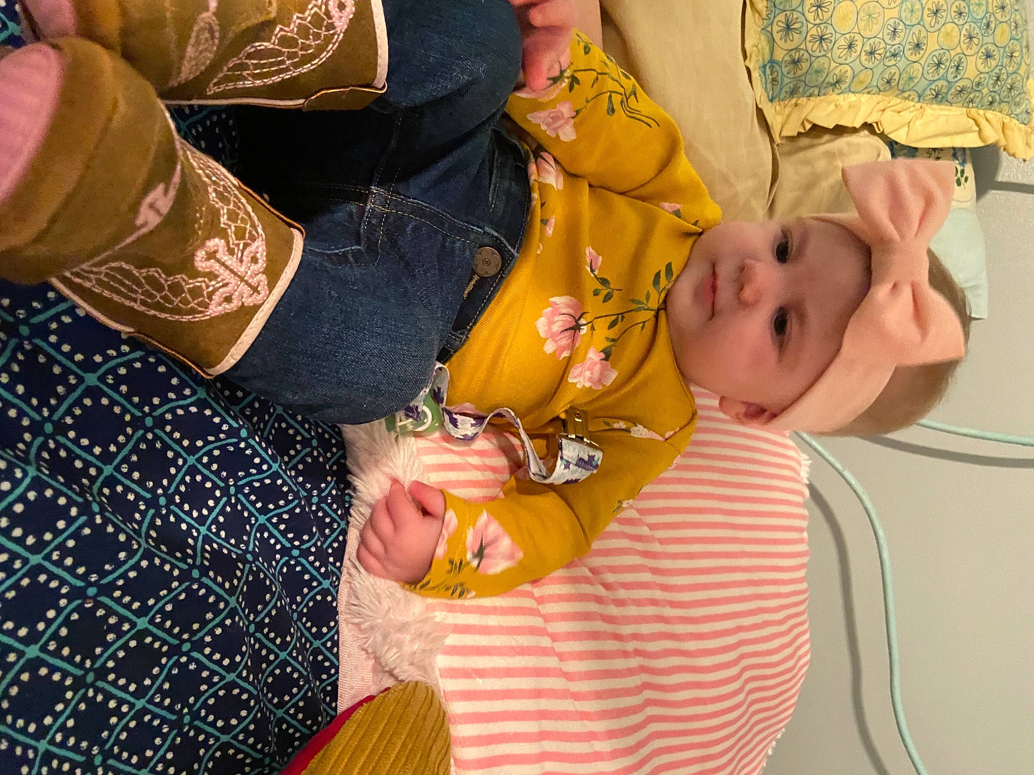 Ryleigh is registered to the contest to win money with this photo: arm, baby, baby_toddler_clothing, cheek, cosmetics, finger, fun, gesture, glasses, hand, happy, headwear, human_leg, nail, pattern, person, skin, smile, thumb, toddler
