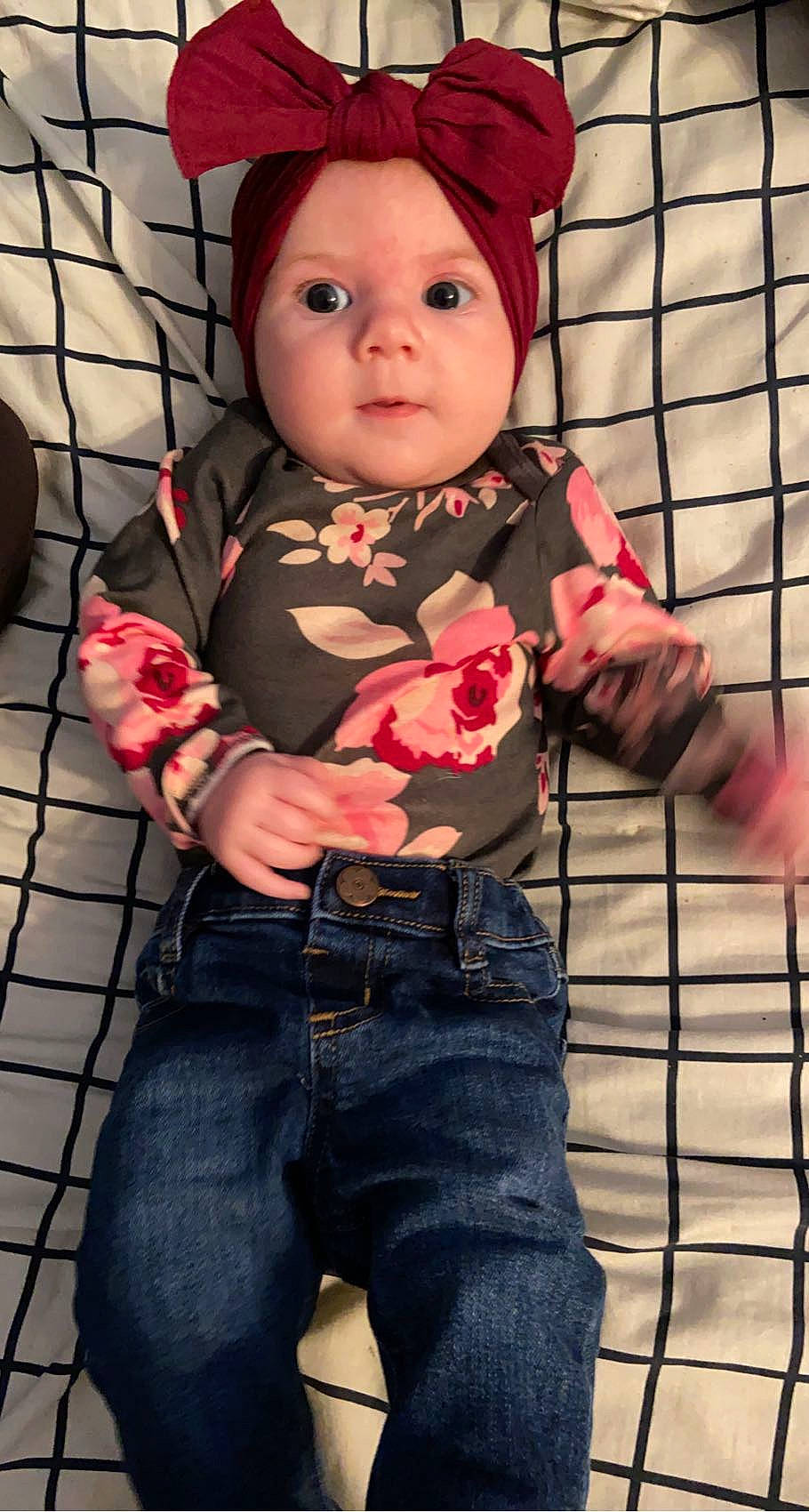Ryleigh joined the competition — help win amazing prizes! baby, baby_toddler_clothing, cap, cheek, child, chin, denim, eye, fun, happy, headwear, lip, nose, pattern, person, pink, plaid, skin, sleeve, t_shirt
