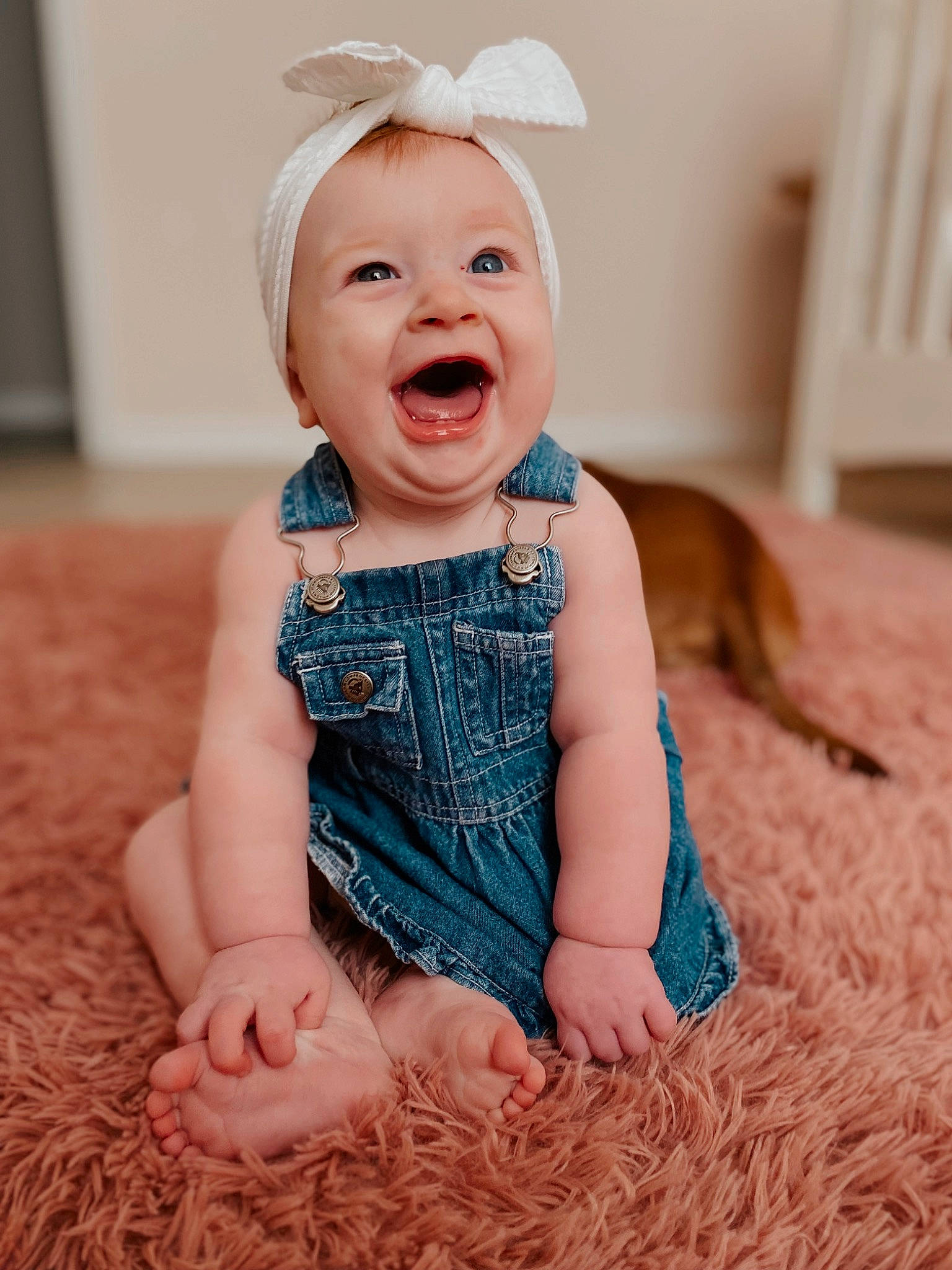 Evy joined the competition — help win amazing prizes! baby, baby_toddler_clothing, cap, child, clothing, dress, fashion_accessory, flash_photography, flooring, happy, headband, headpiece, iris, jewellery, pattern, person, pink, skin, sleeve, smile
