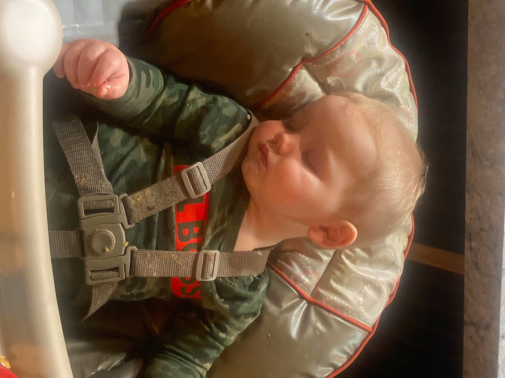 Blake joined the competition — help win amazing prizes! baby, baby_products, camouflage, comfort, ear, elbow, gesture, hat, headgear, health_care, helmet, human_body, military_camouflage, mouth, neck, person, personal_protective_equipment, soldier, thumb, toddler