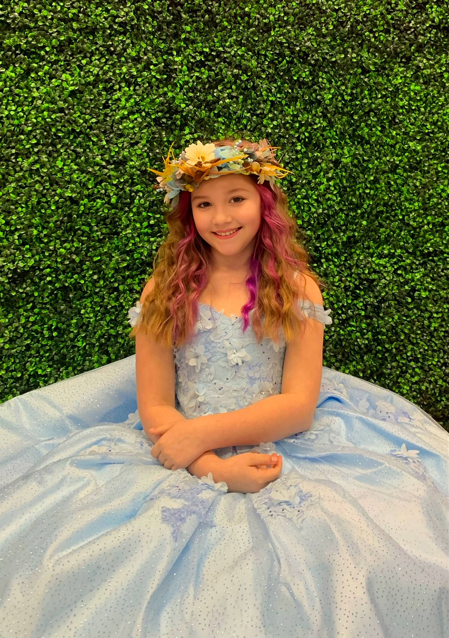 Peytyn joined the competition — help win amazing prizes! beauty, botany, bridal_accessory, clothing, dress, event, eye, face, flash_photography, formal_wear, fun, gown, grass, happy, headpiece, headwear, joy, people_in_nature, person, plant