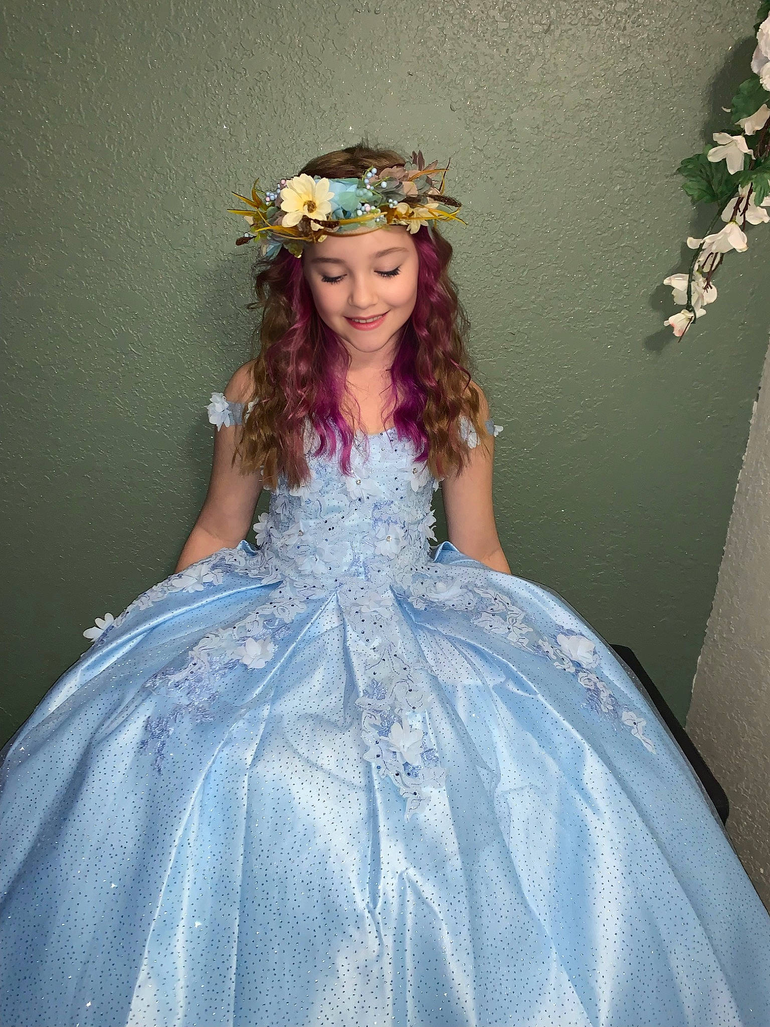 Peytyn joined the competition — help win amazing prizes! bridal_accessory, bridal_clothing, bridal_party_dress, day_dress, dress, eye, fashion_design, flash_photography, formal_wear, fun, gown, hair, happy, headgear, headwear, iris, joy, one_piece_garment, person, purple