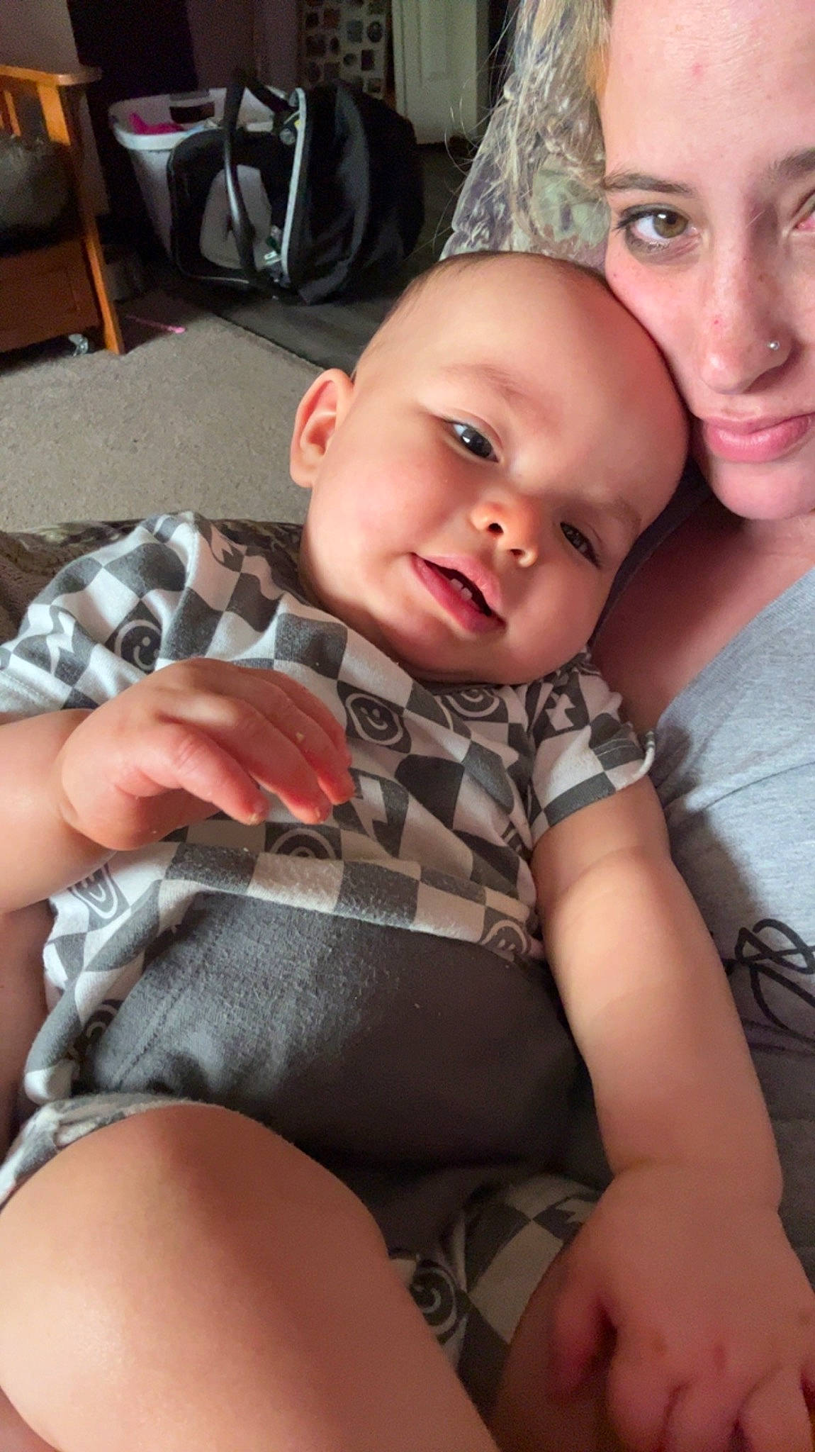 Blaze joined the competition — help win amazing prizes! baby, baby_toddler_clothing, black, blond, cheek, child, comfort, eye, finger, happy, head, human_leg, knee, lap, organ, person, skin, smile, thigh, toddler