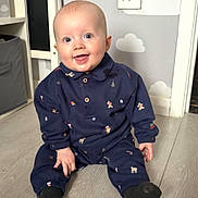 Mikey-Rhys joined the competition — help win amazing prizes! baby, casual, child, clothing, clouds, cute, drool, floor, happy, home, indoors, navy_blue, playful, portrait, sitting, smiling, socks, wall_decor, wooden_floor, young_child
