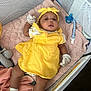 A'Jshanae joined the competition — help win amazing prizes! adorable, baby, blanket, child, comfort, cozy, cute, headband, indoor, infant, lying_down, mittens, pacifier, person, pink_blanket, playpen, portrait, socks, soft_toy, yellow_dress