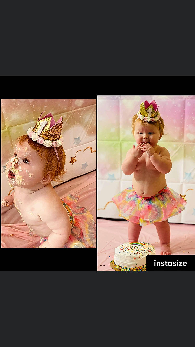Kinlee is registered to the contest to win money with this photo: art, child, costume_hat, event, fashion_accessory, happy, hat, headband, headgear, headpiece, jewellery, magenta, party_supply, pattern, peach, person, petal, pink, sugar_cake, sweetness