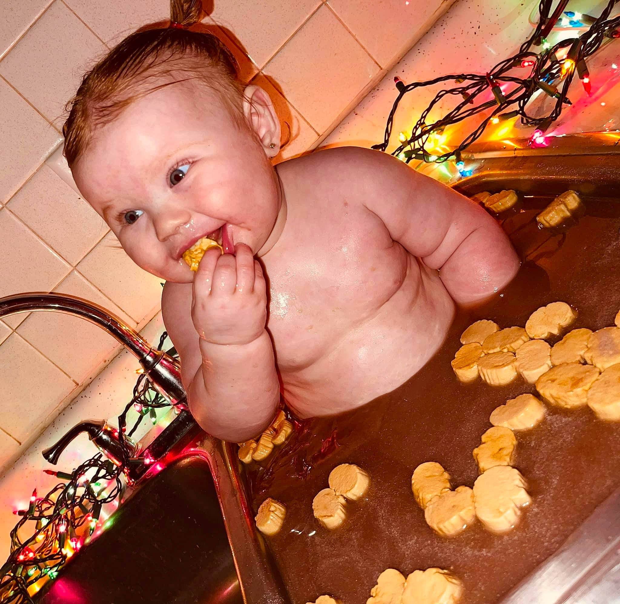 Kinlee joined the competition — help win amazing prizes! arm, baby, bathing, chest, cuisine, dish, eyelash, finger, finger_food, food, hand, happy, ingredient, iris, mouth, nail, person, sweetness, thumb, toddler