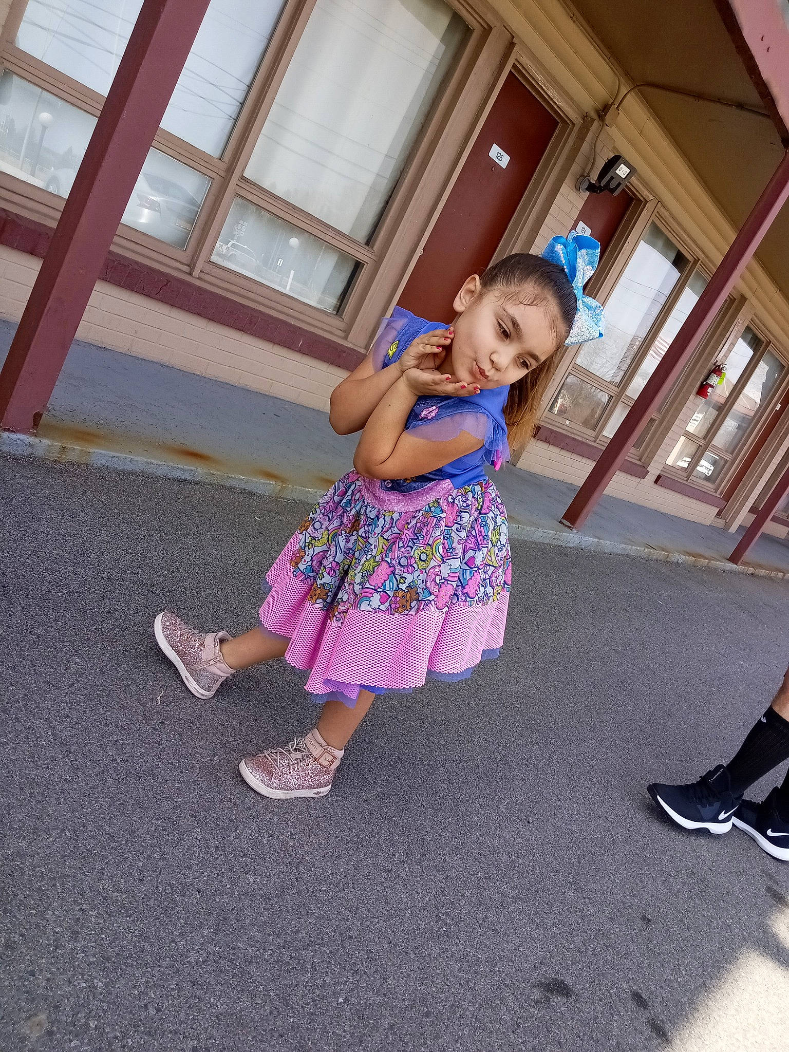 Jordynn joined the competition — help win amazing prizes! blond, child, event, flooring, footwear, fun, grass, happy, human_leg, leg, leisure, magenta, person, pink, plant, recreation, sandal, shoe, smile, sneakers