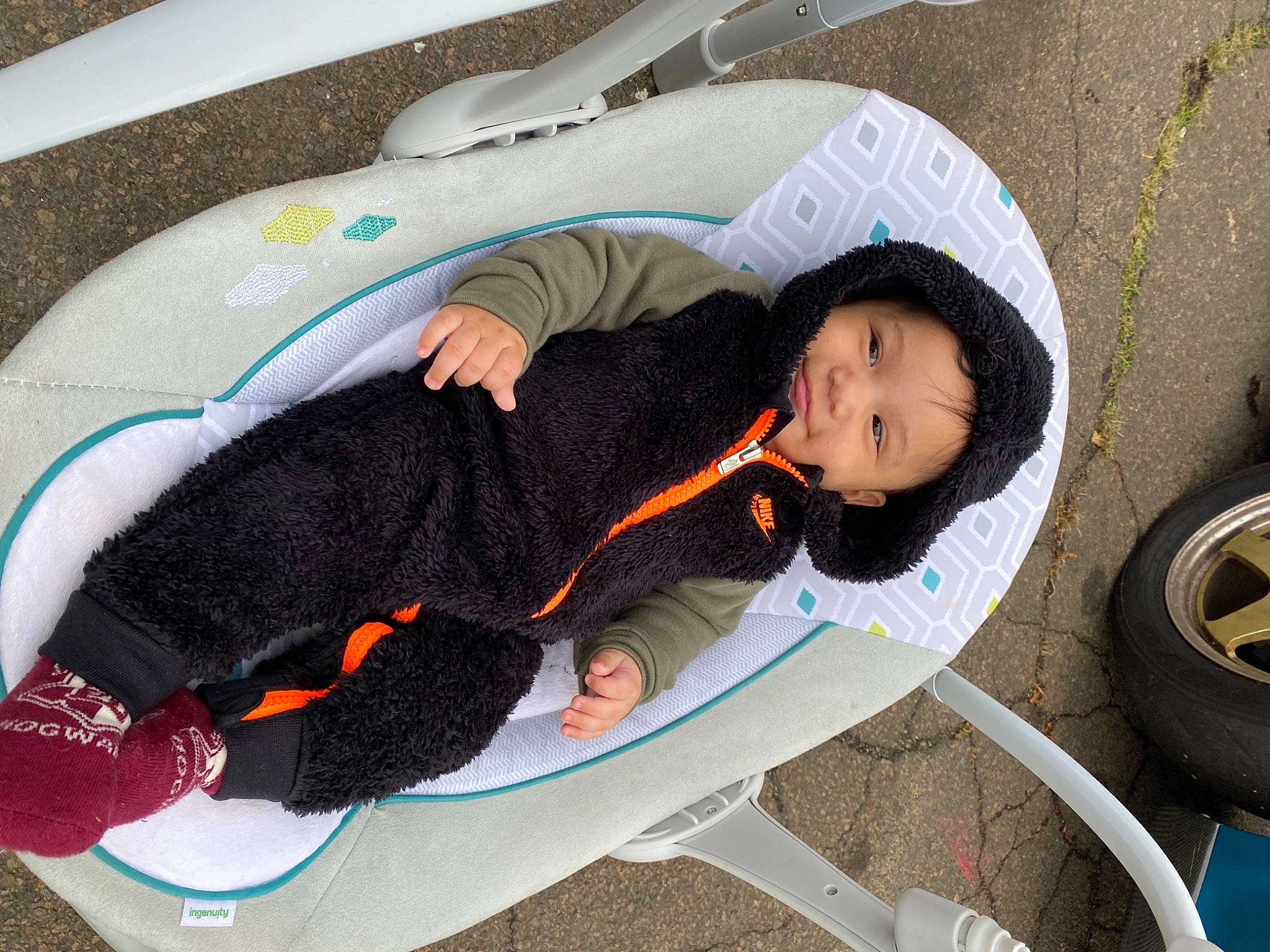 Nasir joined the competition — help win amazing prizes! automotive_tire, baby, baby_carriage, baby_products, baby_sleeping, baby_toddler_clothing, chair, child, comfort, grass, head, headwear, infant_bed, leisure, person, sitting, synthetic_rubber, tire, toddler, tree