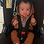 Maloyann participe au concours pour gagner de l'argent avec cette photo : baby, black, brown, car_seat, child, clothing, cute, expression, face, foot, hand, head, indoors, infant, pacifier, seat_belt, sitting, straps, tiled_floor, young