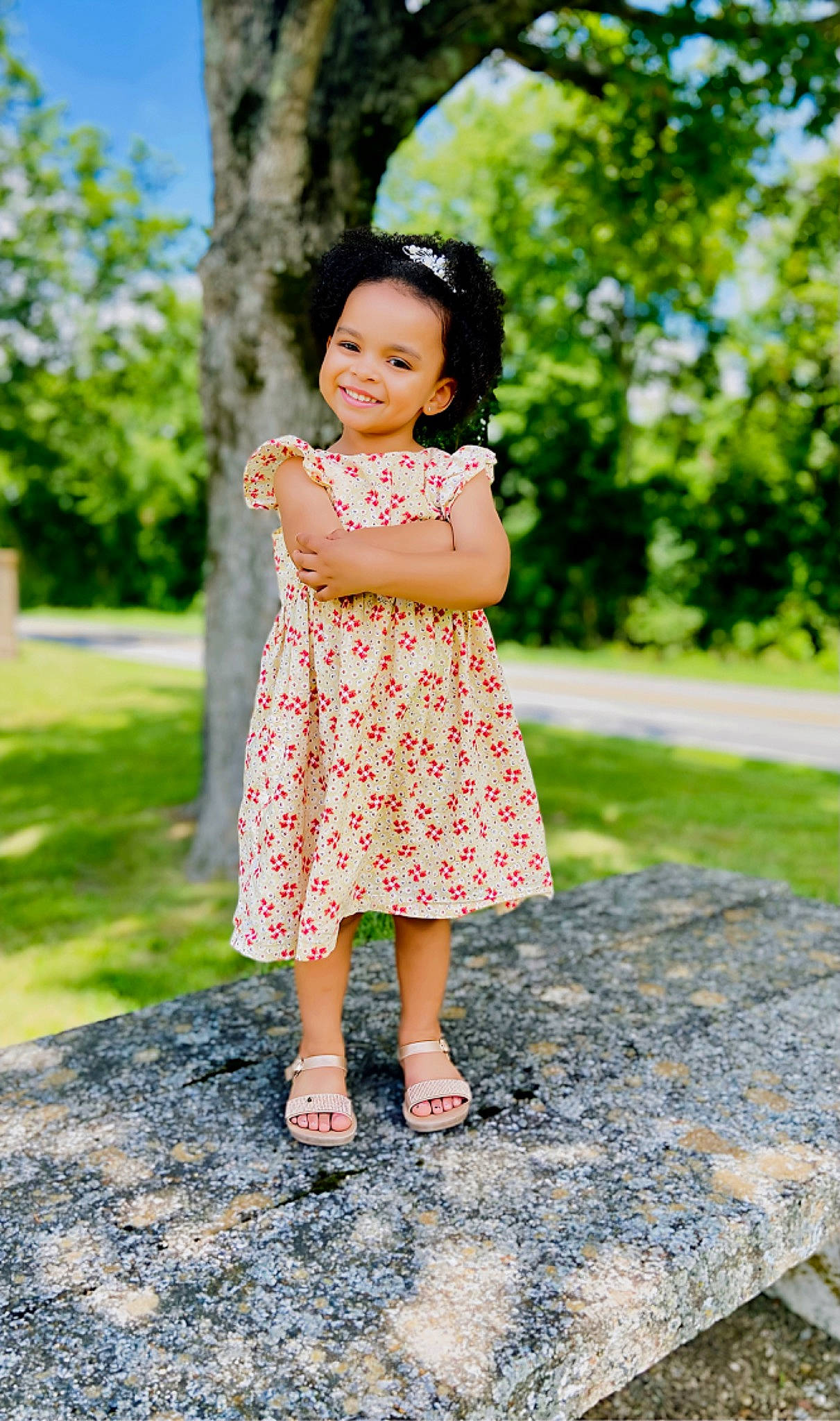 Paizlee is registered to the contest to win money with this photo: botany, day_dress, dress, eye, flash_photography, footwear, grass, hair, hand, happy, head, joy, leg, leisure, one_piece_garment, people_in_nature, person, plant, shoulder, tree