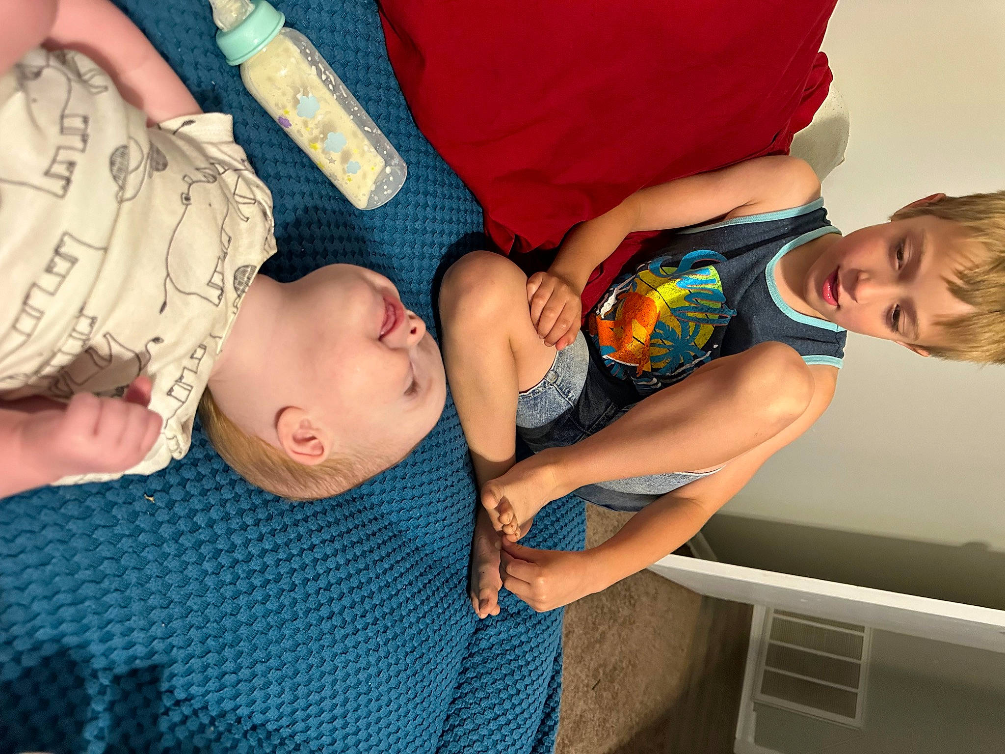 Ember joined the competition — help win amazing prizes! abdomen, baby, baby_toddler_clothing, blue, child, comfort, elbow, finger, fun, hand, hat, joint, leg, pattern, person, sitting, t_shirt, thigh, toddler, trunk