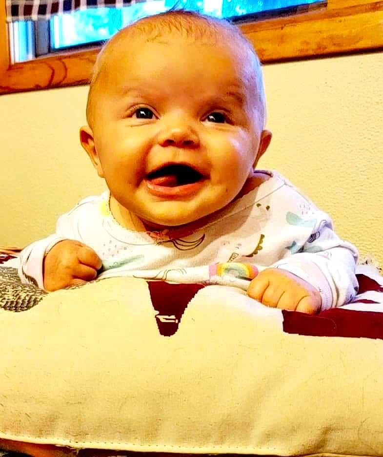 Brianna joined the competition — help win amazing prizes! baby, baby_laughing, baby_toddler_clothing, cheek, child, comfort, fun, happy, head, iris, laugh, mouth, nose, person, picture_frame, room, shout, sitting, sleeve, smile
