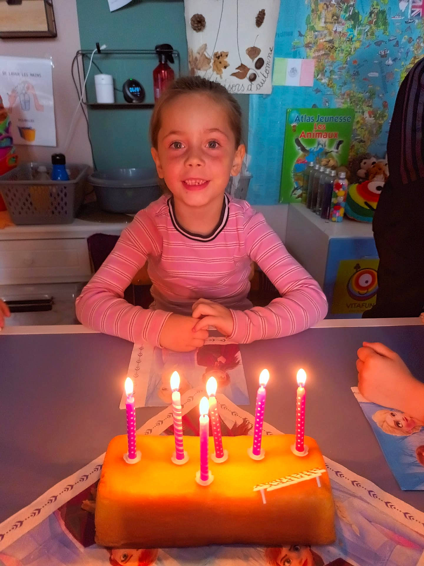 Adelya participe au concours pour gagner de l'argent avec cette photo : birthday, birthday_cake, birthday_candle, cake, cake_decorating, cake_decorating_supply, candle, cuisine, food, fun, happy, joy, lighting, orange, person, pink, smile, sugar_cake, table, tableware