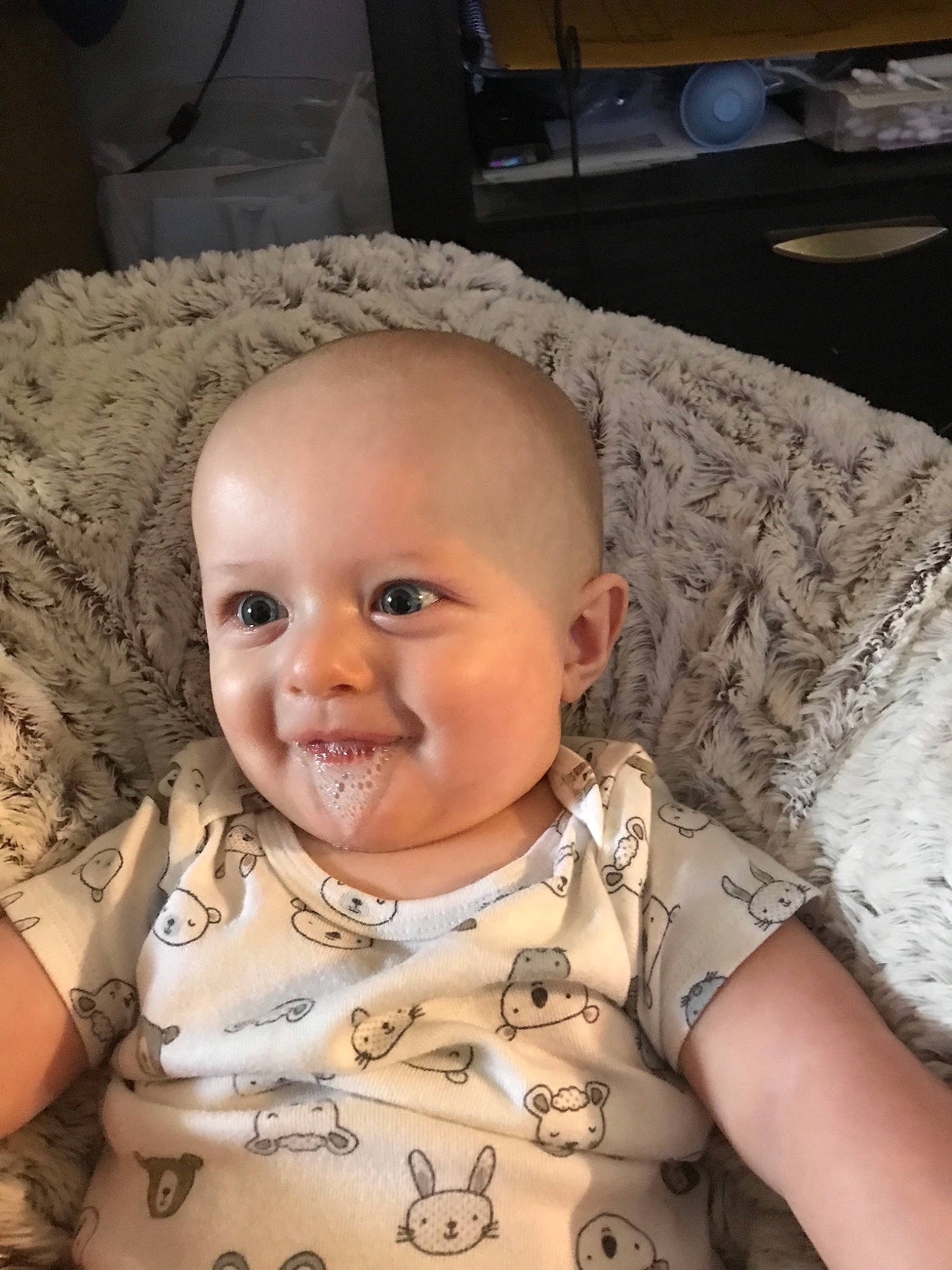 Brian is registered to the contest to win money with this photo: baby, cheek, child, chin, ear, eye, face, facial_expression, forehead, head, iris, joy, lip, mouth, nose, person, skin, smile, toddler