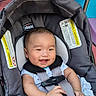 baby, smiling, stroller, chicco, child, infant, happiness, seatbelt, gray, clothing, cute, portrait, safety, hands, head, face, outdoor, colorful, young, person