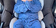 Maddox joined the competition — help win amazing prizes! baby, infant, car_seat, blue_onesie, hat, smiling, cute, child, face, clothing, seat, safety, adorable, young, person, indoor, expression, happy, hands, wrapped