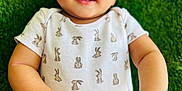 Leo is registered to the contest to win money with this photo: baby, bunny_pattern, child, closeup, crocodile_illustration, curious, cute, fingers, grass, green_background, hand, happy, infant, lying_down, milestone_card, onesie, outdoor, portrait, smiling, young_child
