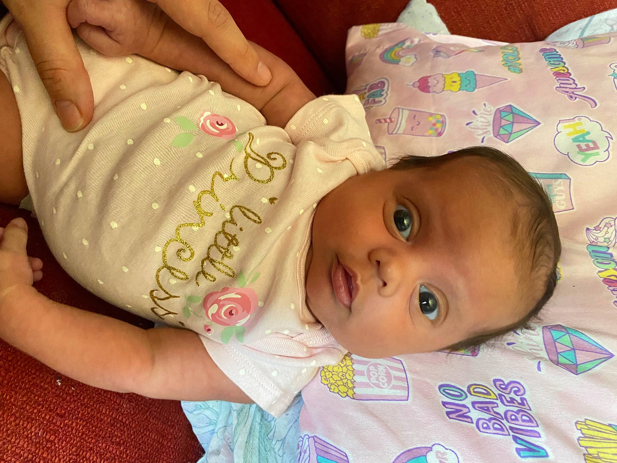 Abigail joined the competition — help win amazing prizes! arm, baby, baby_products, baby_toddler_clothing, cheek, child, eyelash, finger, gesture, happy, head, iris, mouth, nose, pattern, person, pink, skin, sleeve, toddler