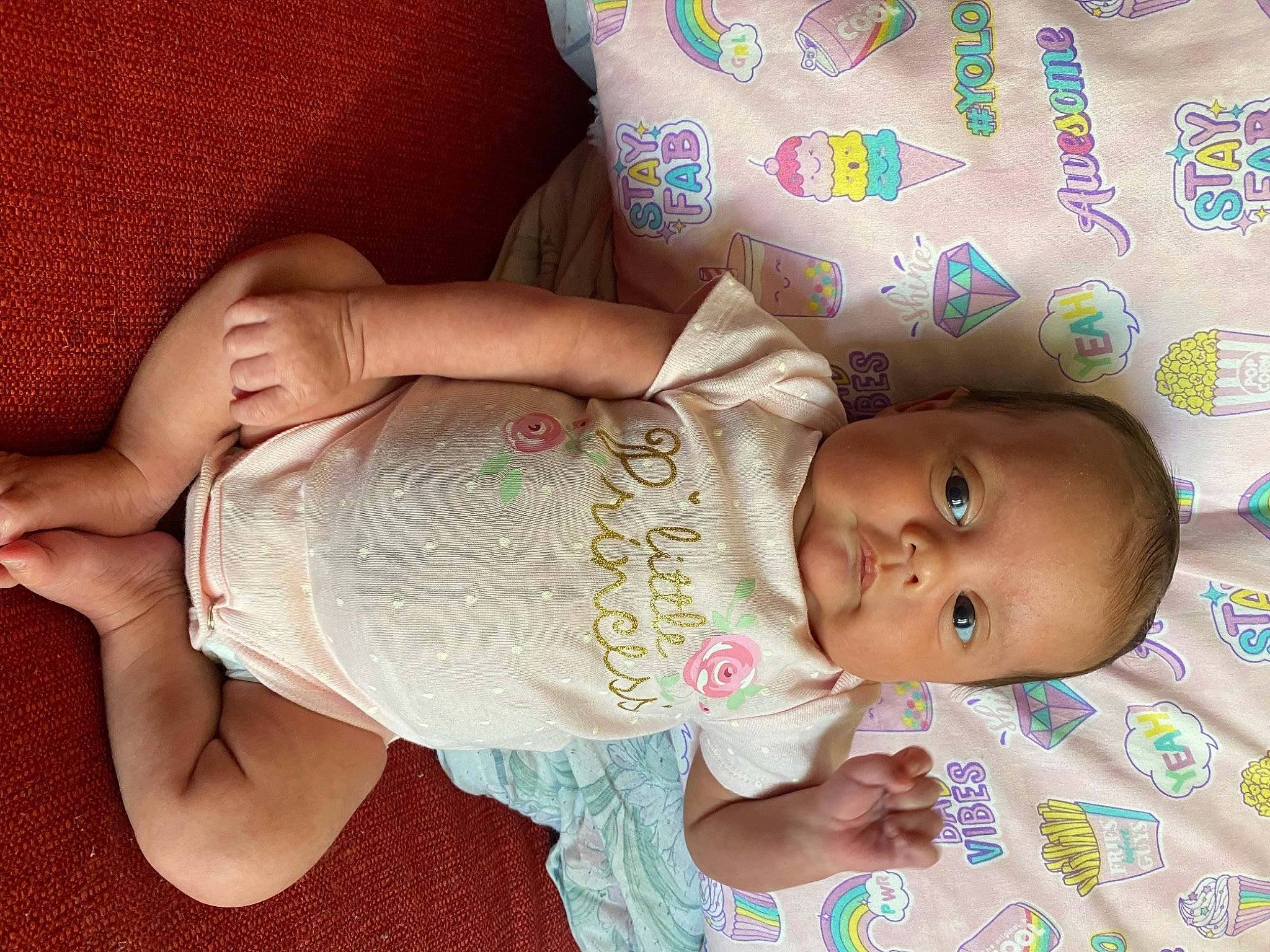 Abigail joined the competition — help win amazing prizes! baby, baby_products, baby_toddler_clothing, cheek, child, comfort, eye, finger, hand, happy, head, human_body, mouth, nail, nose, pattern, person, pink, skin, toddler