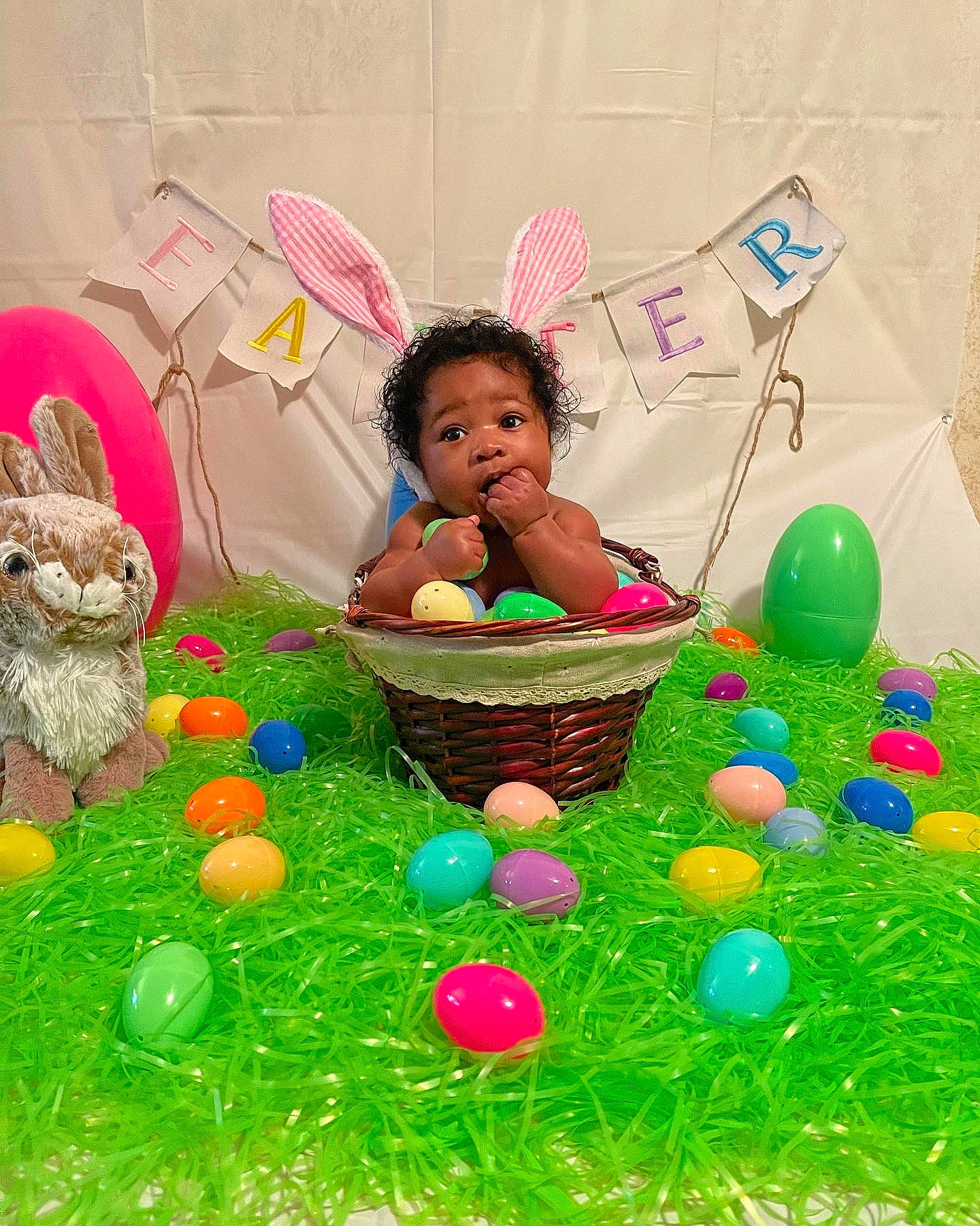 Aleigha joined the competition — help win amazing prizes! baby, baby_toys, ball, basket, child, easter, event, fun, games, grass, green, happy, leisure, outdoor_play_equipment, party_supply, person, play, rabbit, recreation, toddler