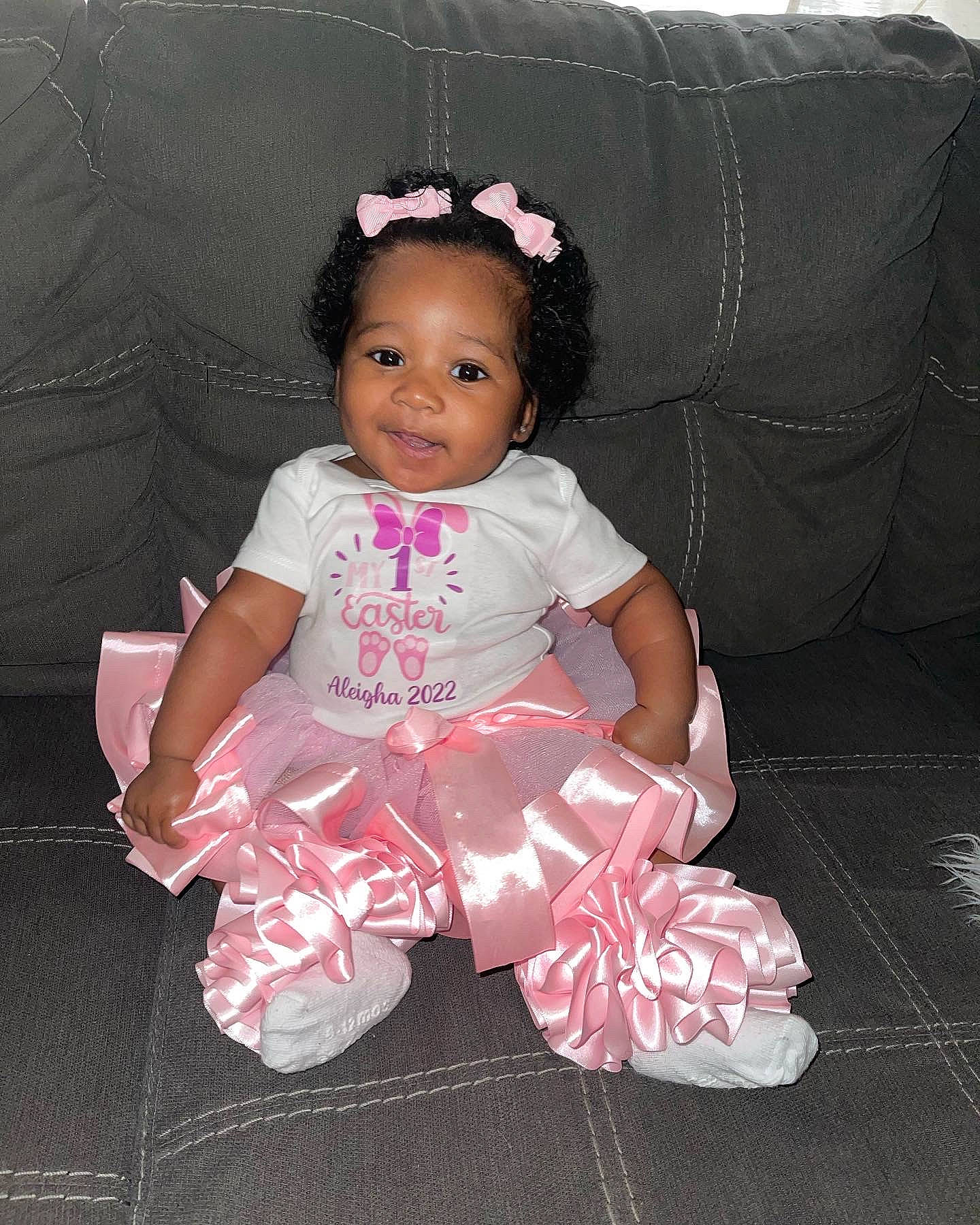 Aleigha joined the competition — help win amazing prizes! baby, baby_toddler_clothing, cheek, child, dress, embellishment, eyelash, face, flash_photography, happy, head, iris, joy, magenta, person, pink, purple, ruffle, skin, sleeve