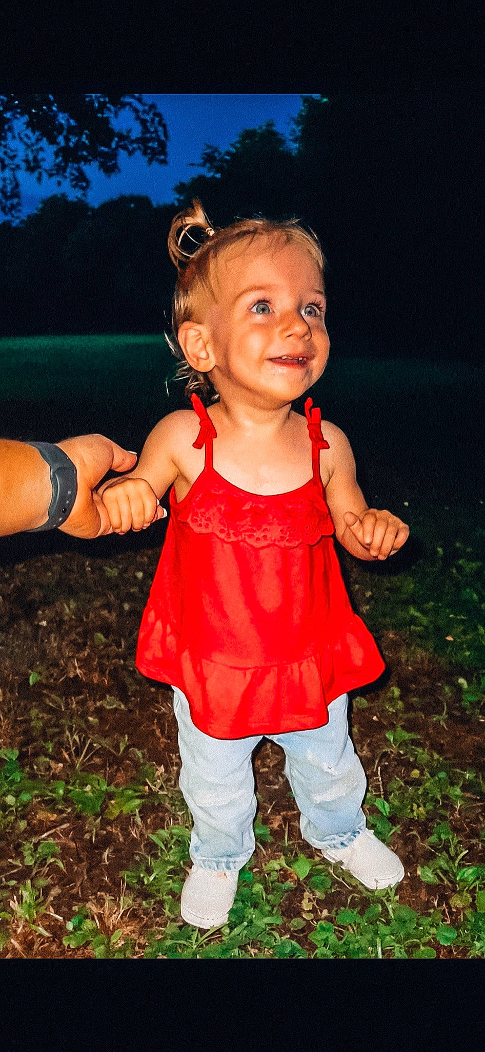 Sawyer is registered to the contest to win money with this photo: baby_toddler_clothing, child, eye, face, finger, flash_photography, fun, gesture, grass, hair, happy, head, joy, people_in_nature, person, plant, skin, sleeve, smile, standing