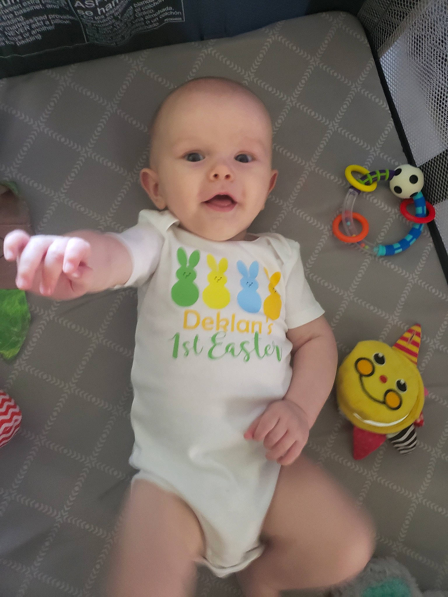 Deklan is registered to the contest to win money with this photo: baby, baby_products, baby_toddler_clothing, child, person, play, product, skin, toddler