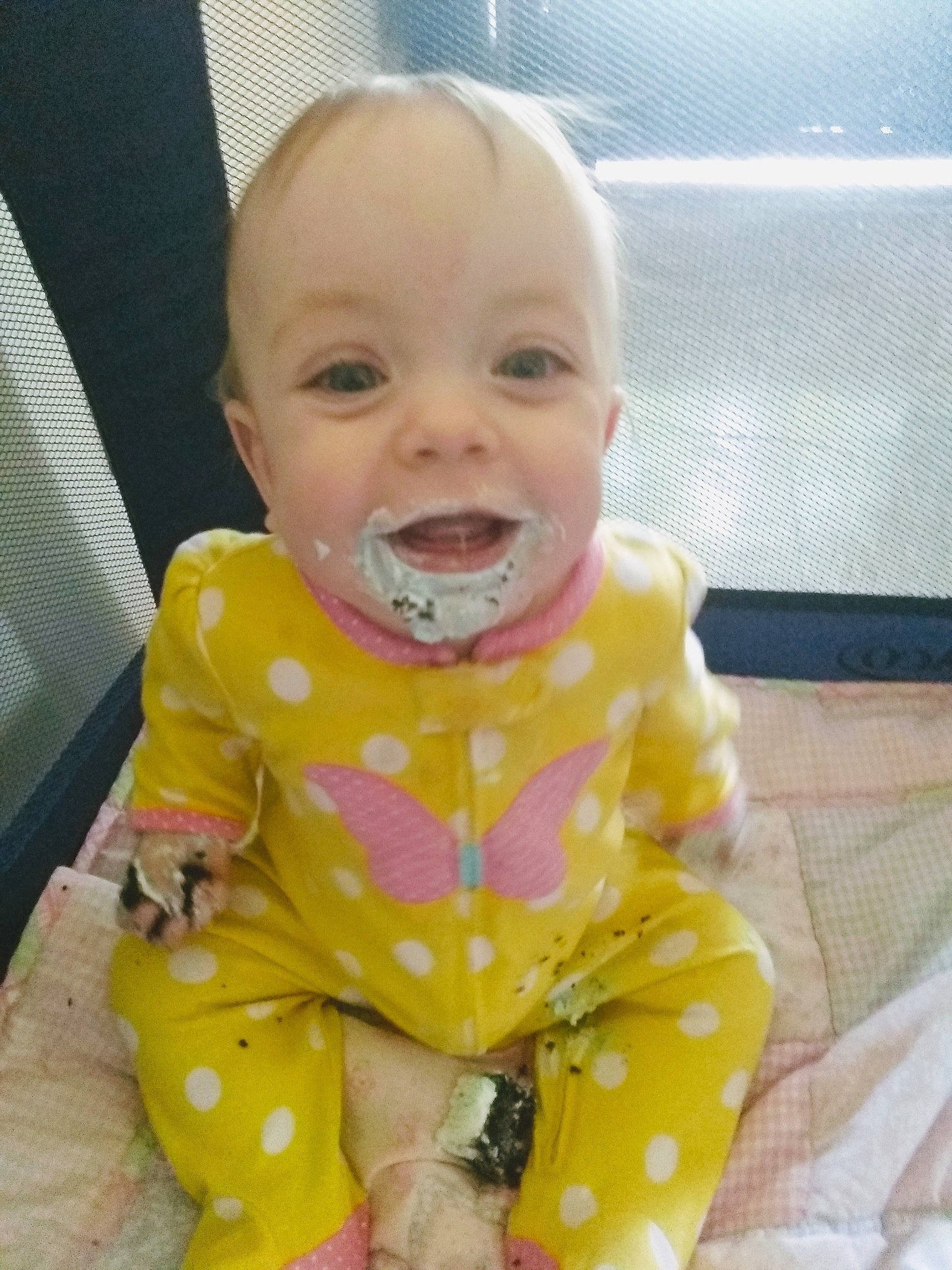 Aubrey Lynn joined the competition — help win amazing prizes! baby, baby_laughing, baby_making_funny_faces, cheek, child, face, facial_expression, fun, head, lip, mouth, nose, person, skin, smile, toddler, yellow