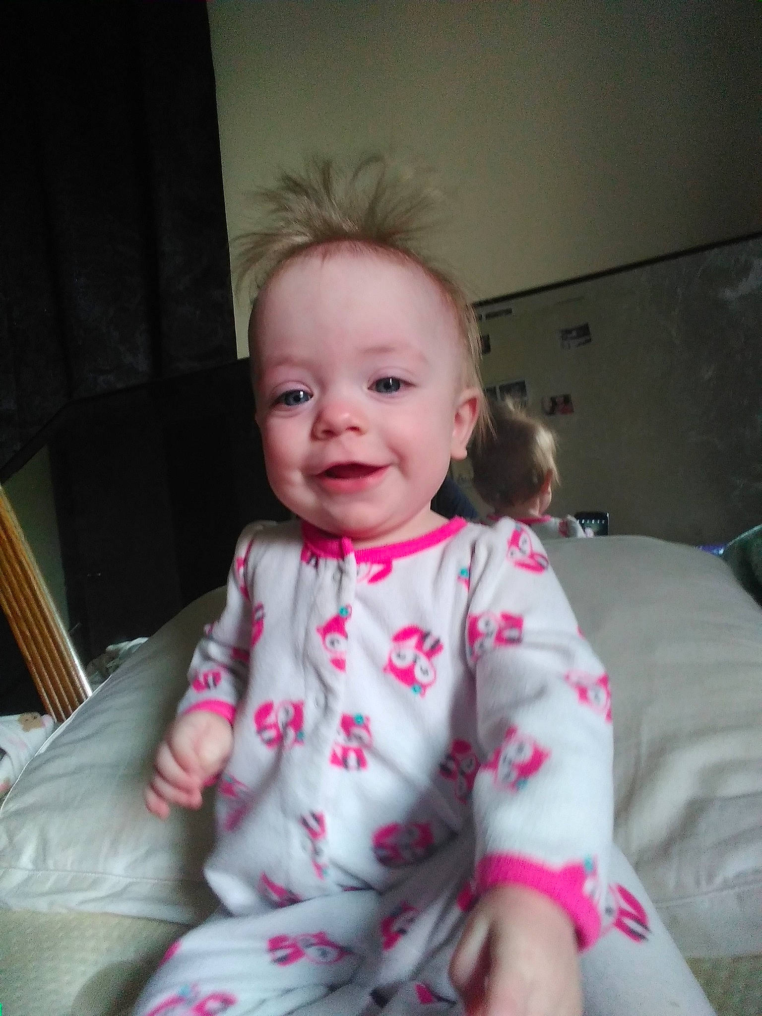 Aubrey Lynn joined the competition — help win amazing prizes! baby, beauty, cheek, child, chin, dress, ear, electronic_device, eye, face, facial_expression, head, iris, lip, nose, person, pink, sitting, skin, smile