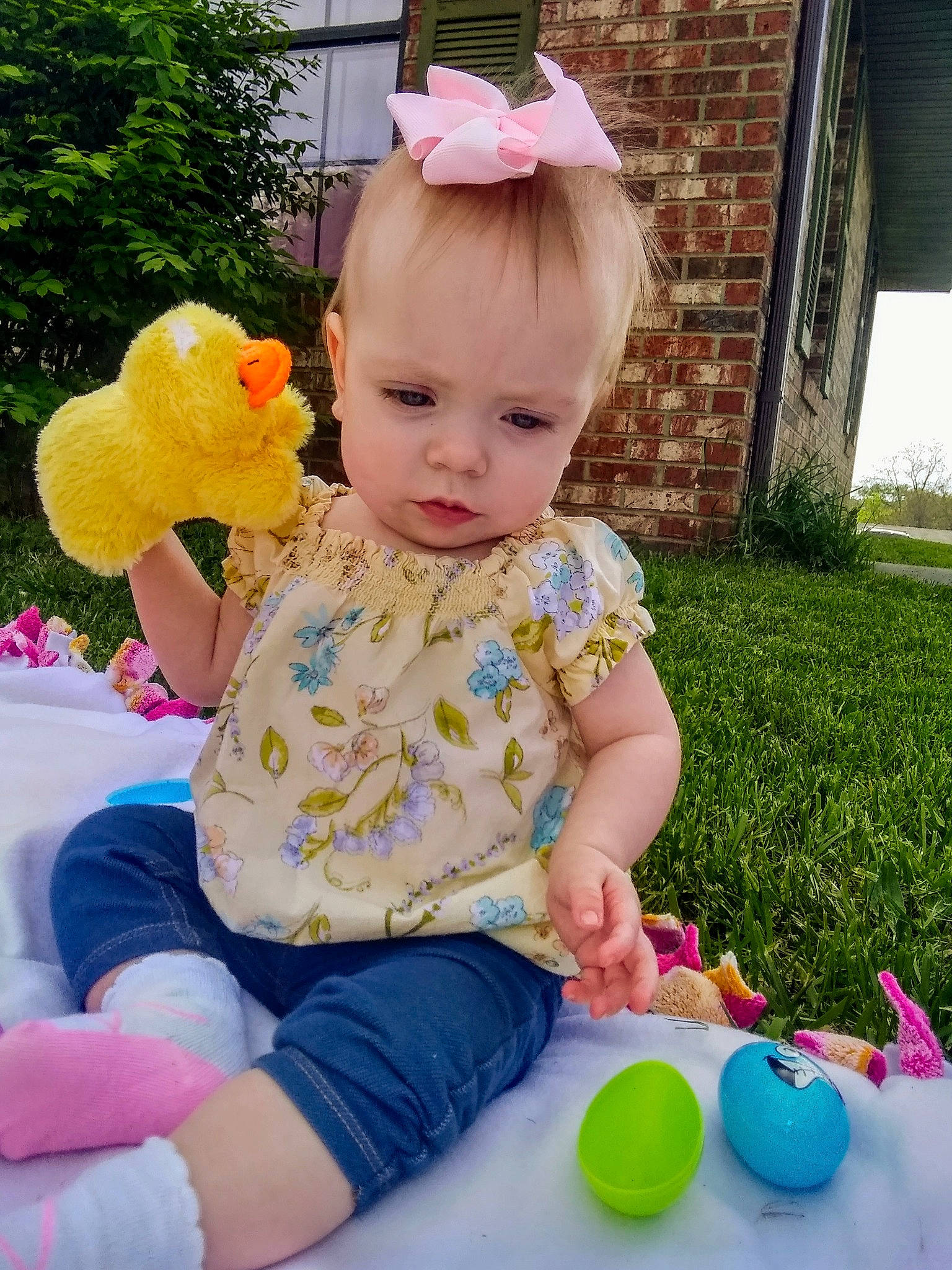 Aspen And Aubrey joined the competition — help win amazing prizes! baby, baby_playing_with_toys, baby_products, baby_toddler_clothing, child, easter, person, play, toddler, toy