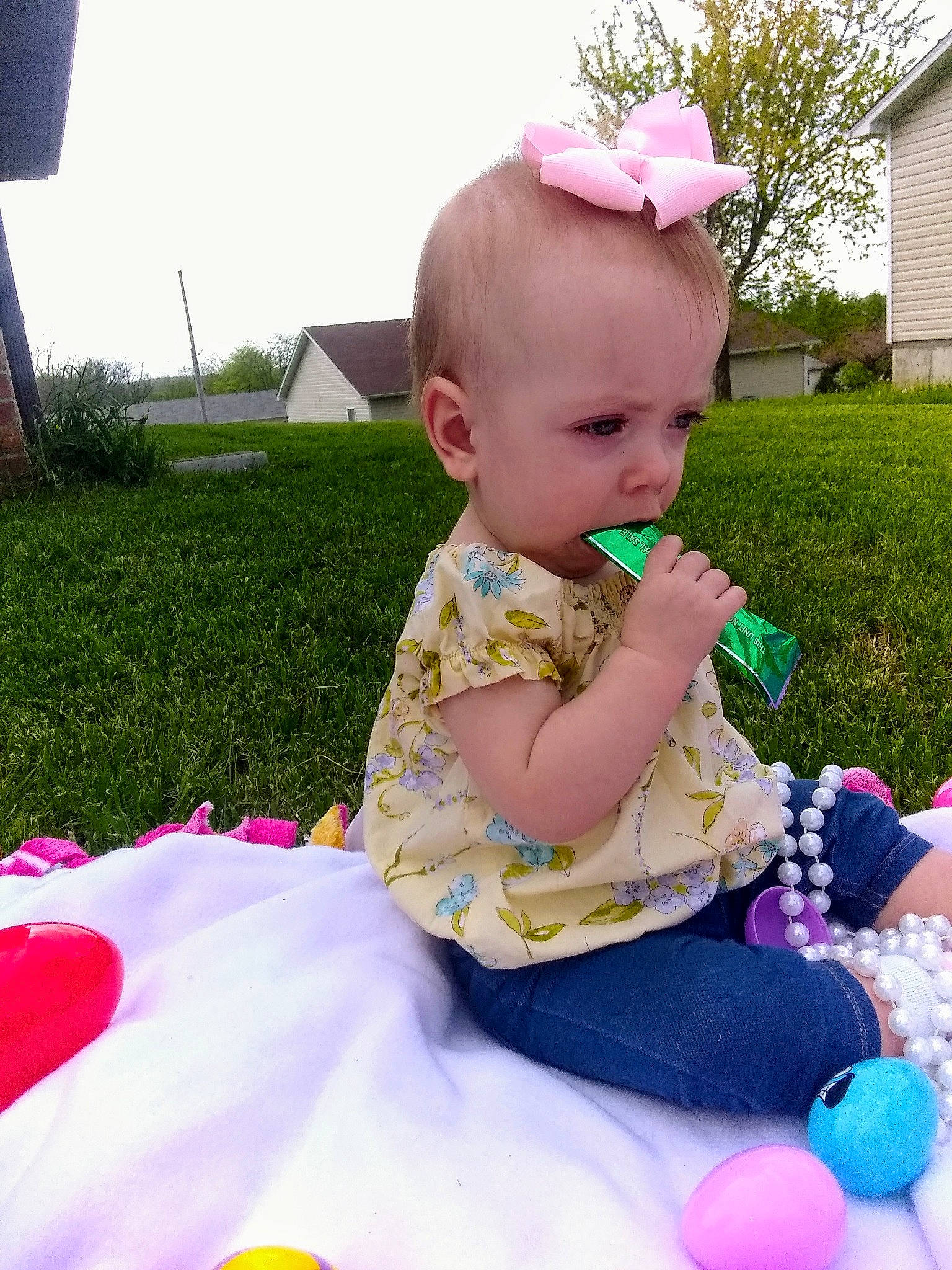 Aspen And Aubrey is registered to the contest to win money with this photo: baby, baby_products, baby_toddler_clothing, child, grass, person, pink, play, summer, toddler