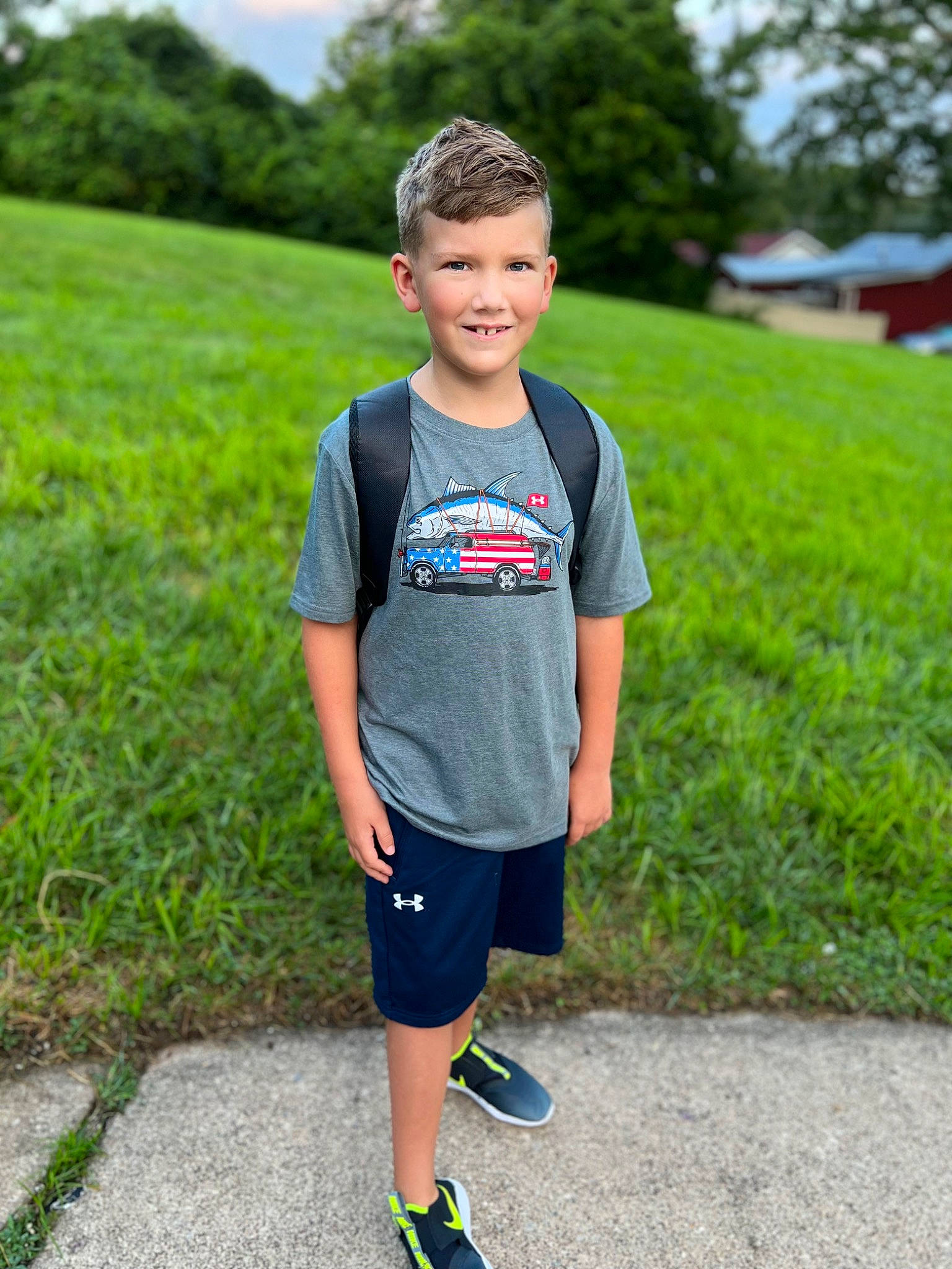 Gavin joined the competition — help win amazing prizes! asphalt, athlete, child, electric_blue, fun, grass, grassland, hair, happy, head, joy, leisure, person, plant, recreation, road, running, shorts, sleeve, sportswear