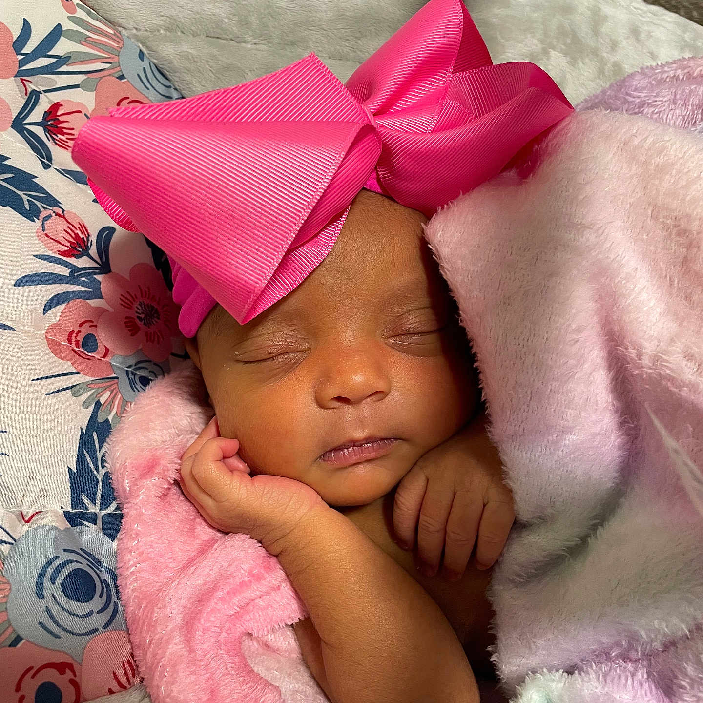 Eliana joined the competition — help win amazing prizes! baby, blanket, child, closeup, comfort, cozy, cute, face, hand, headwear, indoor, infant, newborn, peaceful, pink_bow, portrait, resting, sleeping, soft_texture, wrapped