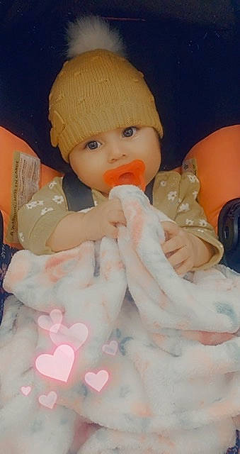 Alexandra joined the competition — help win amazing prizes! baby, cap, cheek, child, doll, event, eyelash, fashion_accessory, headgear, knit_cap, lip, nail, peach, person, petal, pink, skin, textile, toy, white